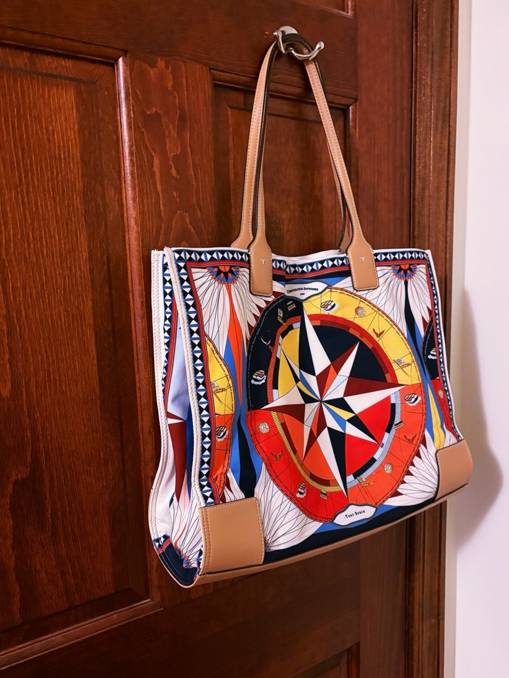 TORY BURCH Ella Sustainable Printed Tote Purse Rose Des Vents Compass Ltd EUC - Picture 5 of 10